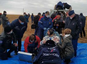 Three-man US-Russian crew returns to Earth from ISS